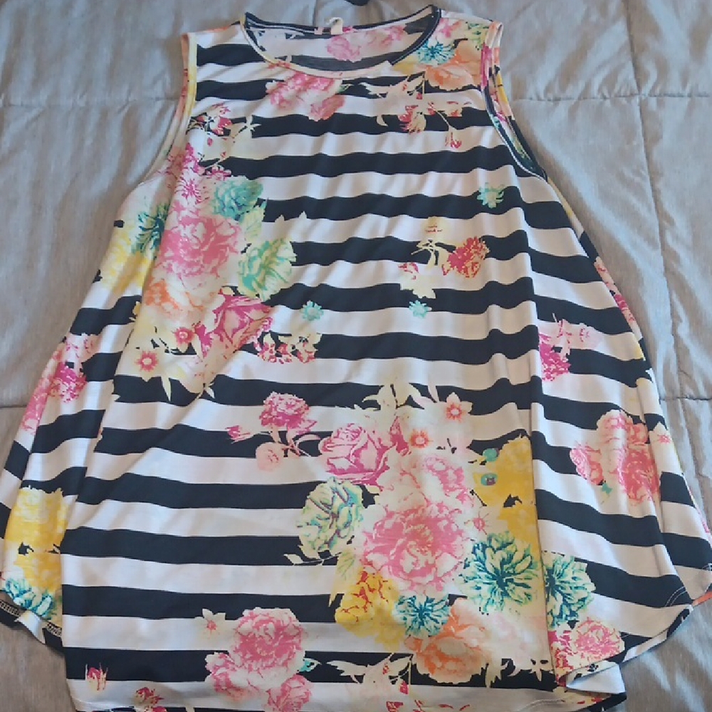 Floral Striped Sleeveless Top